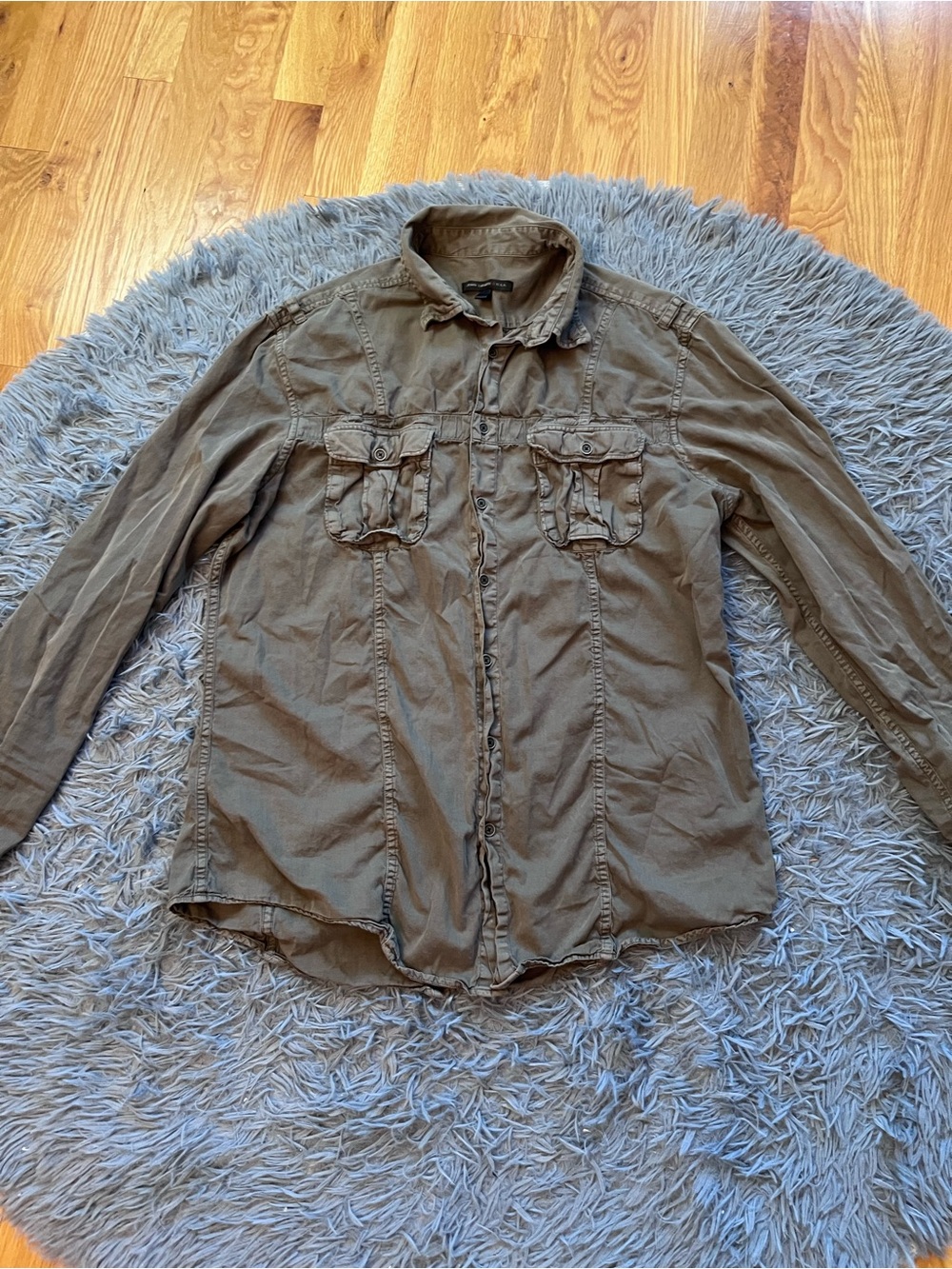 John Varvatos Men's Casual Utility Shirt Jacket Khaki Green Size L